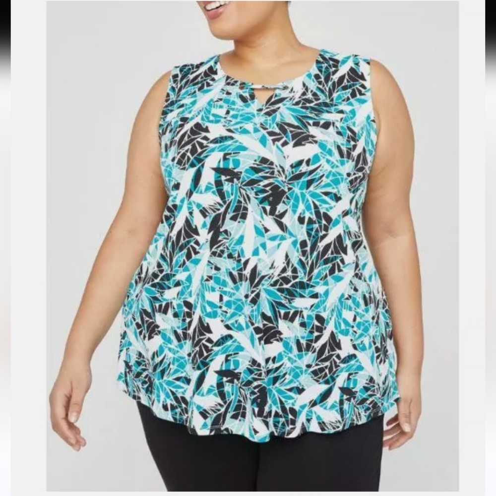 Catherines Aqua and Black Geometric Tank Top